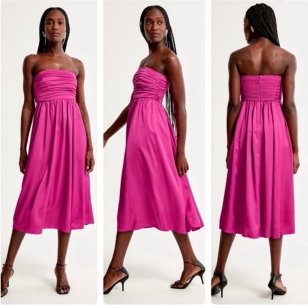 Abercrombie & Fitch Pink Pleat Front Satin Midi Dress